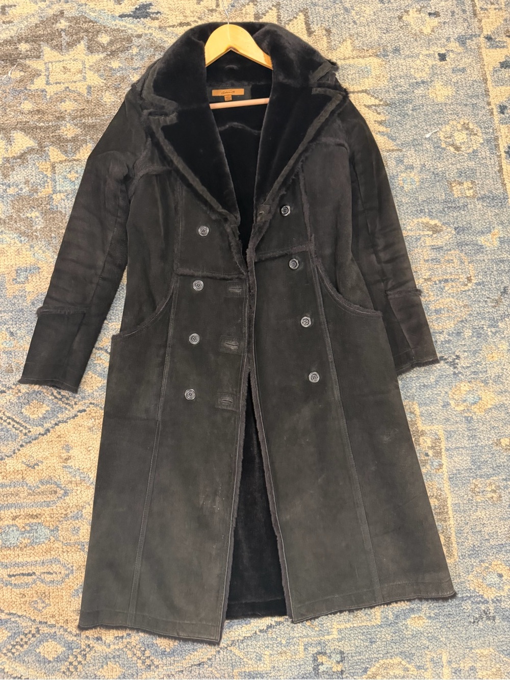 Y2K Arden B Womens Black suede leather Shearling Long Coat jacket